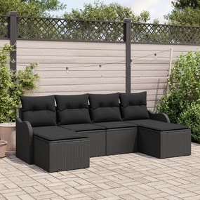 Conjunto de Sofá de Jardim de 6 peças com Almofadas Preto de Rattan Po
