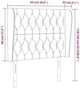 Cabeceira de cama c/ abas tecido 93x23x118/128cm cinzento-claro