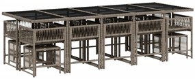 15 pcs conjunto jantar p/ jardim c/ almofadões vime PE cinzento