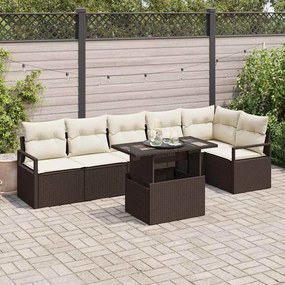 Conjunto de Sofá de Jardim de 7 Peças com Almofadas Marrom Rattan Sintético