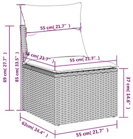 11 pcs conjunto sofás de jardim c/ almofadões vime PE castanho