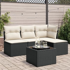 5 pcs conjunto sofás de jardim com almofadões vime PE preto