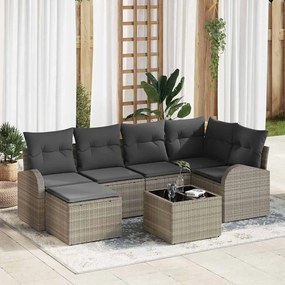 vidaXL Conjunto de Sofá de 7 Peças com Almofadas Cinza Vime Sintético