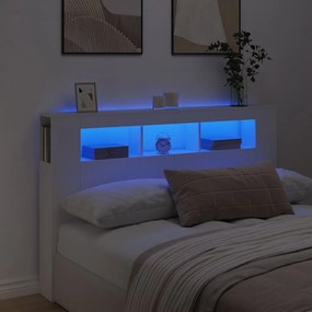 Cabeceira cama c/ LEDs 160x18,5x103,5 cm deriv. madeira branco