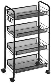 Carrinho Auxiliar "Skandi" – 4 Níveis – 45x26,5x84 cm – Preto