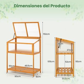 Estufa de madeira 90 x 50,5 x 105 cm, teto transparente rebatível, estante de arrumação, proteção, vaso elevado, casa de cultivo, interior/exterior, c