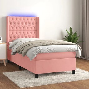 Cama box spring c/ colchão/LED 80x200 cm veludo rosa