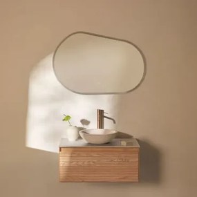 Conjunto De Móvel De Casa De Banho Em Madeira De Freixo Tedrik Castanho Fresno & Cimento Redondo Branco Ø40 Cm Zavion & Oval Led - Sklum