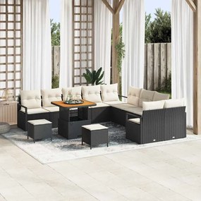 Conjunto de Sofá de Jardim vidaXL com Almofadas Preto Rattan Poliéster 13 Peças
