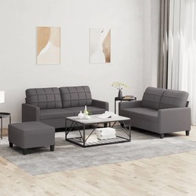 3201365 vidaXL 3 pcs conjunto de sofás c/ almofadões couro artificial cinzento