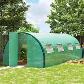 Estufa de jardim tipo túnel 6 x 3 x 2 m, 18 m², 8 janelas, 2 portas articuladas, lona de PE, estrutura em ferro galvanizado verde