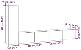Conjunto móveis de TV 3 pcs madeira processada cinzento cimento