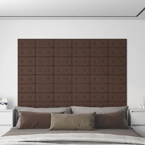 vidaXL Painel parede 12 pcs 30x15 cm couro artificial 0,54 m² castanho