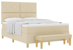 Cama Box Spring com Colchão &amp; Banco Creme 140x200 cm Tecido