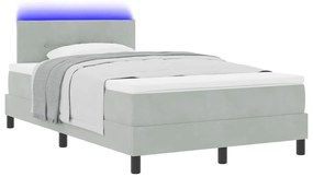Cama Box com Colchão e Luz LED Cinza Claro 120x200 cm Veludo