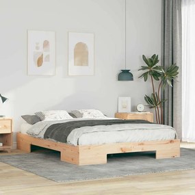 vidaXL Estrutura de cama de chão Castanho Madeira de pinho maciça