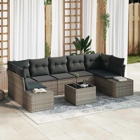 vidaXL Conjunto de Sofás de Jardim de 8 Peças com Almofadas Cinza de Rattan Sintético