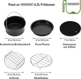 Conjunto de 9 acessórios para fritadeira de ar quente Preto + Prateado