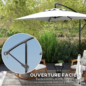 Guarda-sol retangular 294 x 193 x 250 cm de exterior com haste lateral, manivela e 6 varas de aço, proteção UV, creme