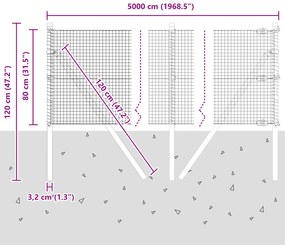 Cerca de Arame Soldado com 13 Postes Cinza 0,8x50 m Aço