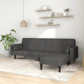 vidaXL Sofá-cama 2 lug c/ 2 almofadas/apoio de pés tecido cinza-escuro