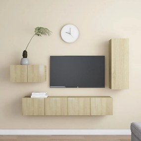 4pcs conjunto de móveis de TV derivados madeira carvalho sonoma