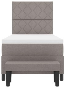 Cama Box Spring com Colchão &amp; Banco Taupe 90x190 cm Tecido