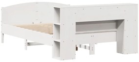 Cama com estante sem colchão 150x200 cm pinho maciço branco