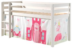 Conjunto Cama alta de Criança PINO 90 x 200 cm + estrado + escada + cortina Princesa Branca