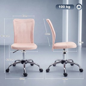 Cadeira de escritório ergonómica, com altura ajustável, base cromada e rotação de 360°, com revestimento em malha rosa