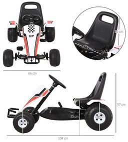Go Kart a Pedais para Crianças acima de 3 Anos Carro de Pedais Infantil com Assento Ajustável e Freio de Mão 104x66x57cm Branco e Preto