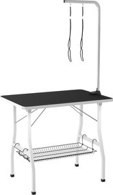 Mesa de tosquia para cães 90 x 60 x 76 cm, dobrável, com tabuleiro antiderrapante em borracha e 2 correias, preta