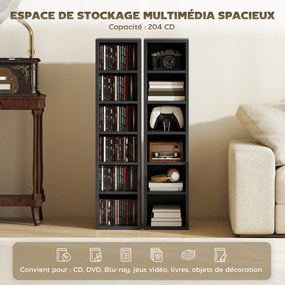 Conjunto de 2 prateleiras verticais para arrumação de CDs e DVDs, com 12 compartimentos, 21 x 22,5 x 88,5 cm, capacidade para 204 CDs, preto