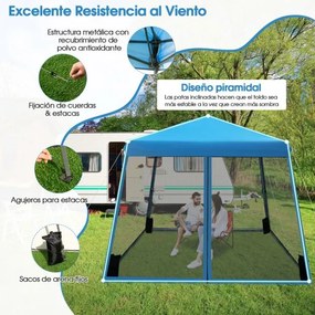 Tenda dobrável instantânea para exterior 3x3m com 4 Sacos de areia, paredes laterais de altura ajustável para jardim ou praia Azul