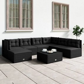 vidaXL 7 pcs conjunto lounge de jardim c/ almofadões vime PE preto