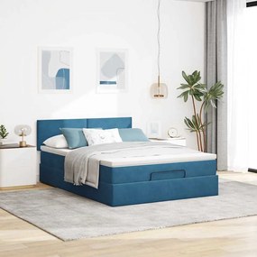 Estrutura de cama otomana com colchão 140x200 cm azul escuro