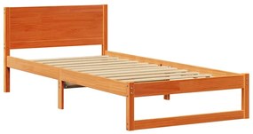 Estrutura de Cama Castanho Envernizado Madeira Sólida Solteiro