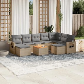 10 pcs conj. sofás jardim c/ almofadões vime PE bege misturado