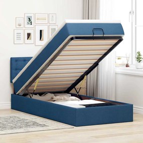 Cama Otomana com Colchão &amp; LEDs Tecido Azul 90x200 cm