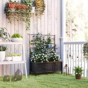 Floreira elevada para jardim com treliça, em aço galvanizado com padrão em losango, 90 x 40 x 120 cm, preta