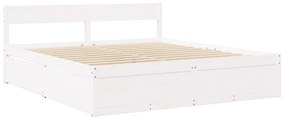 Cama com gavetas e colchão 180x200 cm pinho maciço branco