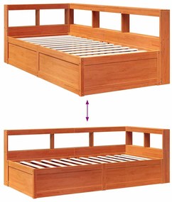 Cama com estante sem colchão 90x190cm pinho maciço castanho-mel