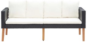 3 pcs conjunto lounge para jardim c/ almofadões vime PE preto