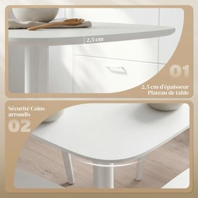 Mesa de jantar para 4 pessoas 70 x 70 cm (CADEIRAS NÃO INCLUIDAS), mesa de cozinha quadrada de estilo moderno com tampo com aspeto de madeira, branca