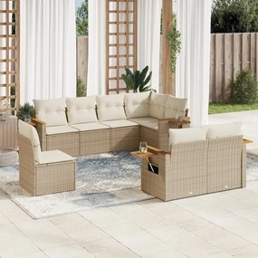 vidaXL 8 pcs conjunto de sofás p/ jardim com almofadões vime PE bege