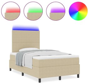 Cama Box Spring com Colchão &amp; Luz LED Verde Cinza 120x200 cm Tecido Co