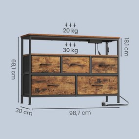 Cómoda com 5 gavetas e iluminação LED, 30 x 98,7 x 68,1 cm castanho-preto