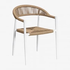 Pack De 4 Cadeiras De Jantar Empilháveis Com Braços Em Alumínio E Rattan Sintético Amatria Gardénia Branco - Sklum