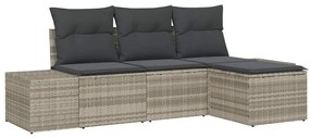 Sofá de Jardim com 4 Peças e Almofadas Cinza Claro em Rattan