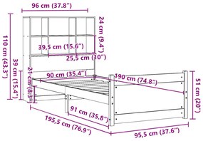 Cama com estante sem colchão 90x190 cm pinho maciço